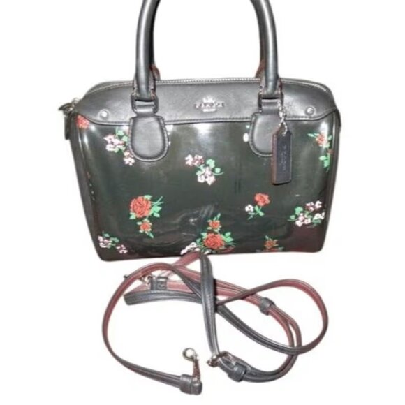 COACH  Black Mini Bennet Satchel Floral Print Crossbody Very Nice - Picture 1 of 8